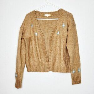 Hazel Moon Cardigan Tan Floral Cabel Knit Size XL